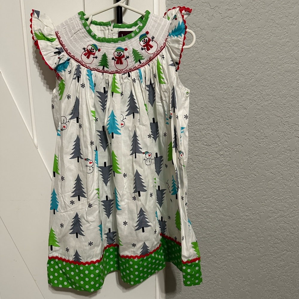 Lil Cactus Girls 2T Smocked Snowman Bishop Dress